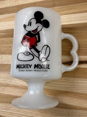 Vintage Disney Mickey Mouse Glasbake Milk Glass Pedestal Mug 215